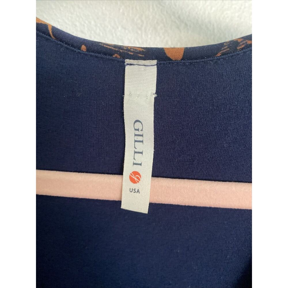 GILLI Womens Navy Blue & Orange Faux Wrap V-Neck Career Dress Sz Large - Picture 3 of 6